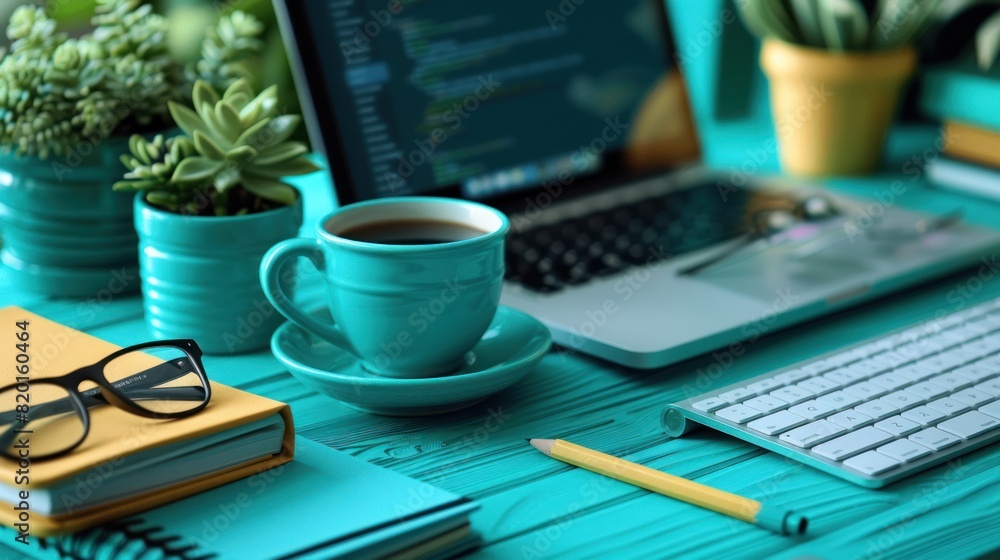 Productivity Boost: Laptop and Coffee Harmony