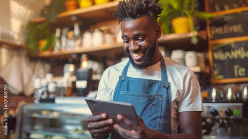 A Smiling Barista with Tablet