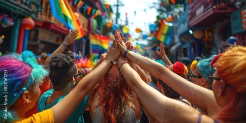 Unity in Diversity: LGBT Group Raising Hands in the Street