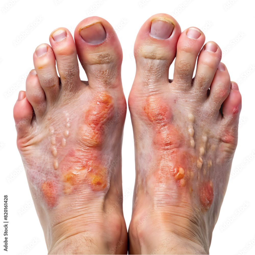 Fototapeta premium close up of both feet were burning wound healed transparent background