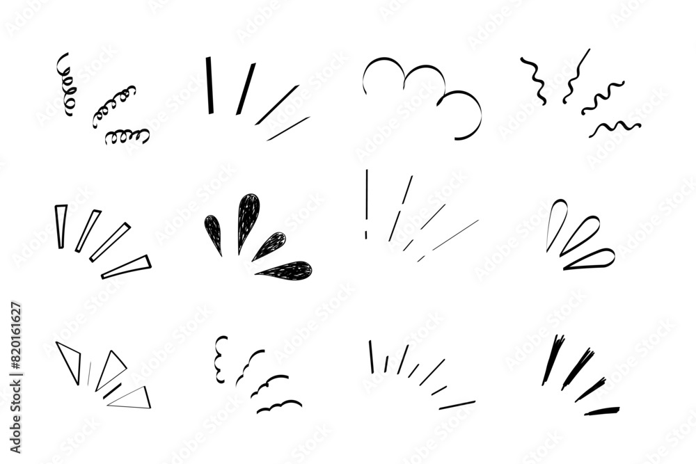 Ταπετσαρία Pop line frame comic anime effect healine mark, suprise doodle emotions isolated on white background