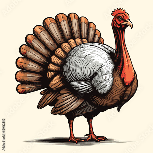 Hand Drawn Turkey Illustration for Thanksgiving Engraved Vintage