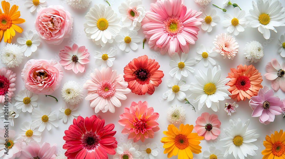 flowers lie on a white table close up view from above flowers lie on a white table close up view from above