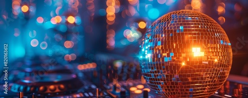 Close-up of a shiny disco ball reflecting colorful lights in a vibrant party atmosphere, evoking a festive and fun ambiance.