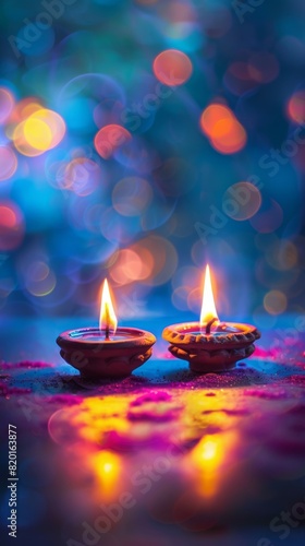 Happy Diwali  Clay Diya Lamps Glowing During Hindu Festival of Lights