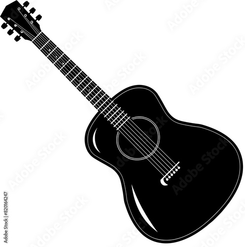 Black guitar vector icon isolated on a transparent background.