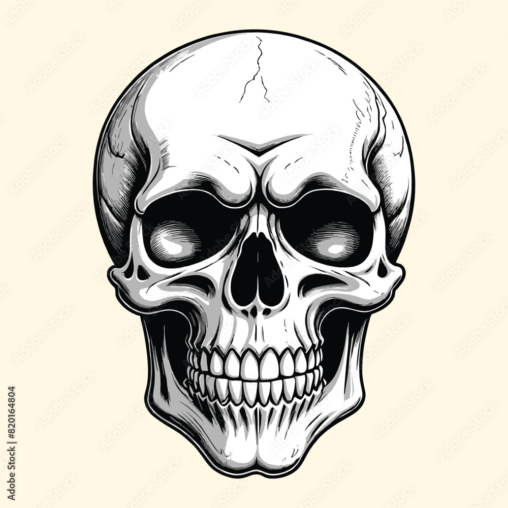 Obraz premium Hand Drawn Skull Illustration Engraved Style