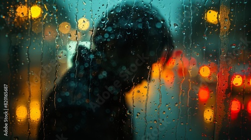 Rain falling on a windowpane, depicting sadness and melancholic feelings