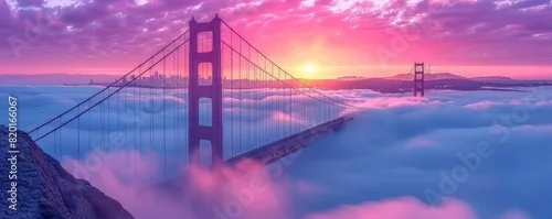 Panel kuchenny z motywem Golden Gate Bridge at dawn, fog rolling in, vibrant sky in the background, perspective from Battery Spencer