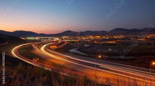 A long exposure photo of a highway at night © florynstudio3