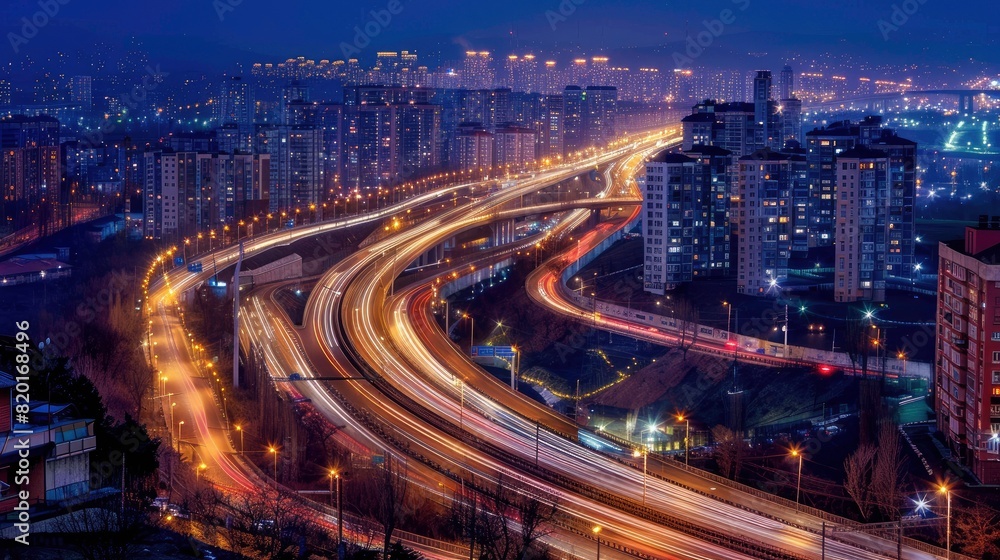 A long exposure photo of a highway at night A long exposure photo of a highway at night
