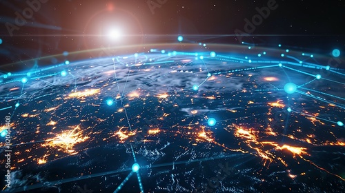 The digital globe spins out of control, global network  connectivity Earth. Data transfer occurs at breakneck speeds, fueling a frenzy of business transactions photo