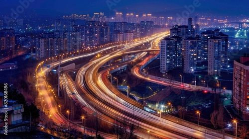 A long exposure photo of a highway at night