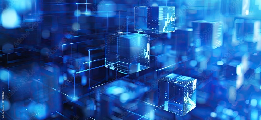 Innovative data storage solution presented through futuristic blue cubes.
