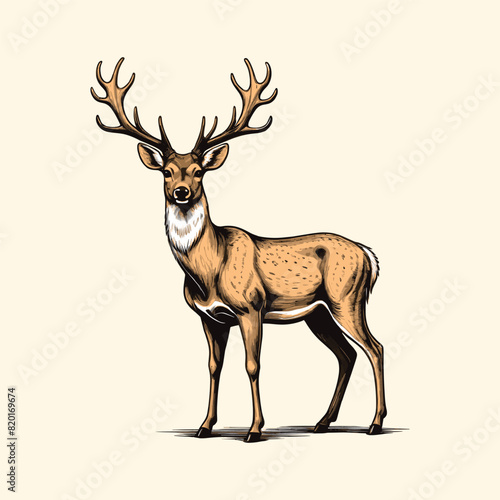 Reindeer Vintage Engraved Style Illustration Christmas Deer