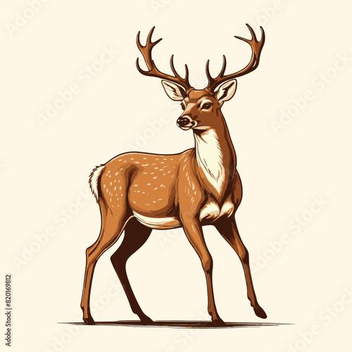 Reindeer Vintage Illustration Christmas Deer.