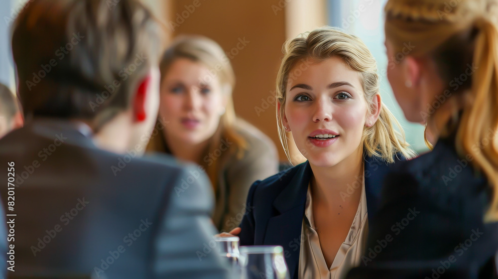 A group of people are sitting around a table A group of people are sitting around a table