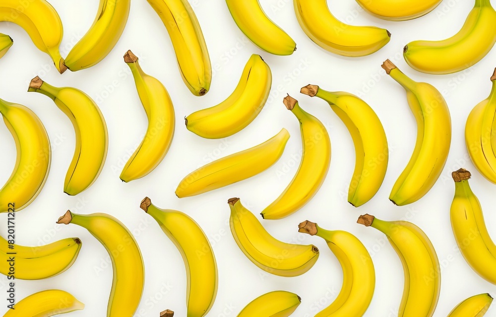 Bright yellow scattered bananas on a white background. Top View Bright yellow scattered bananas on a white background. Top View