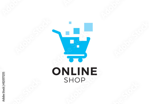 digital tech with shopping cart logo. online shop symbol icon design