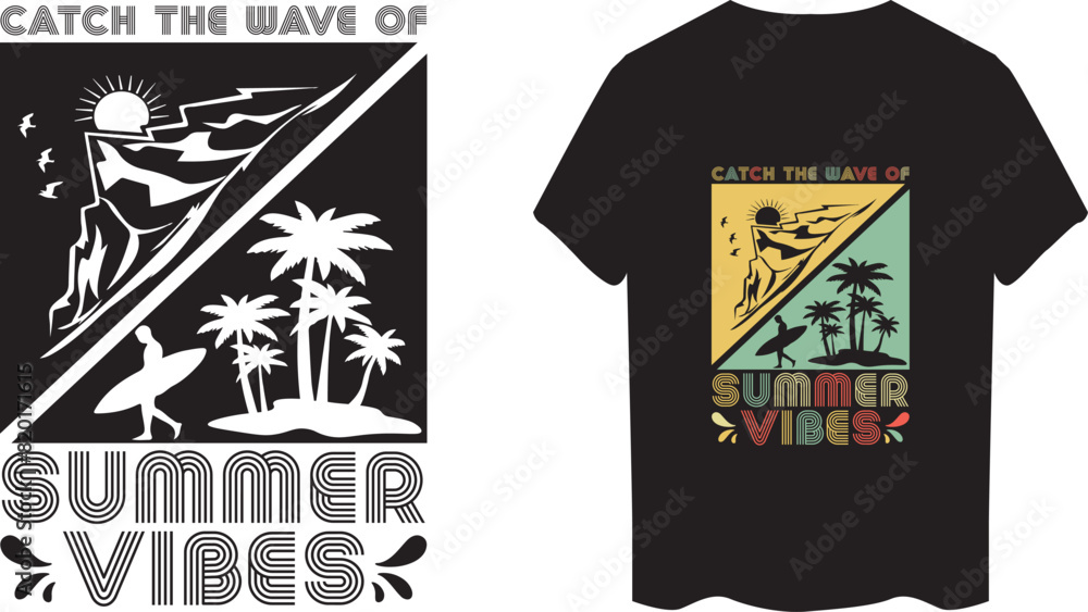 Fototapeta premium Catch the wave of summer vibes unique Summer t-shirt design template 