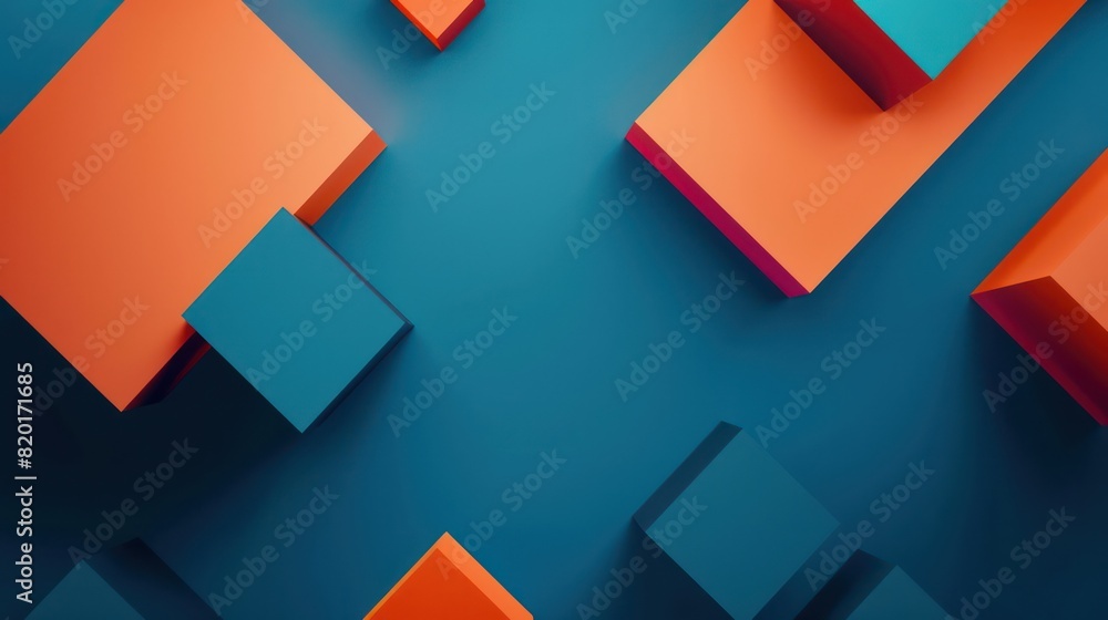 Top view of a pattern created by blue and orange geometric shapes on a dark teal background, evoking a stylish, modern feel Top view of a pattern created by blue and orange geometric shapes on a dark teal background, evoking a stylish, modern feel
