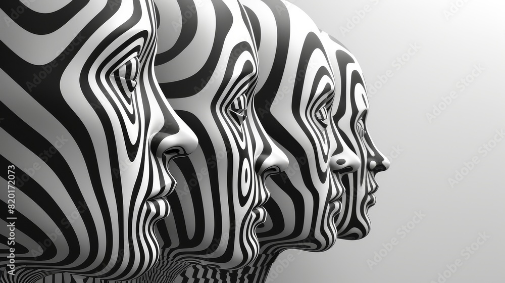 Creative arrangement of human profiles and fractal lines Creative arrangement of human profiles and fractal lines