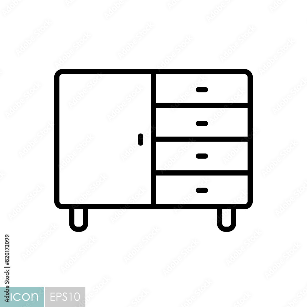 Bedside dresser vector icon. Chest of drawer Bedside dresser vector icon. Chest of drawer