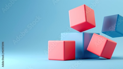 floating colorful cubes on a soft blue background  emphasizing balance and simplicity