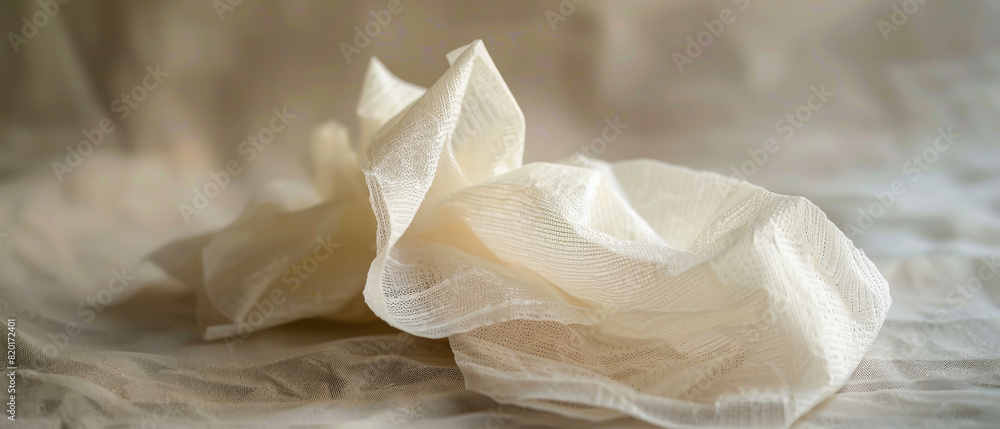 A piece of white fabric with a pattern on it A piece of white fabric with a pattern on it