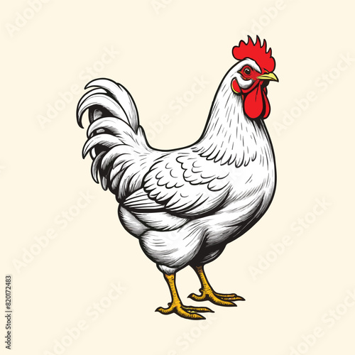 Rooster Chicken Illustration in Hand Drawing Style