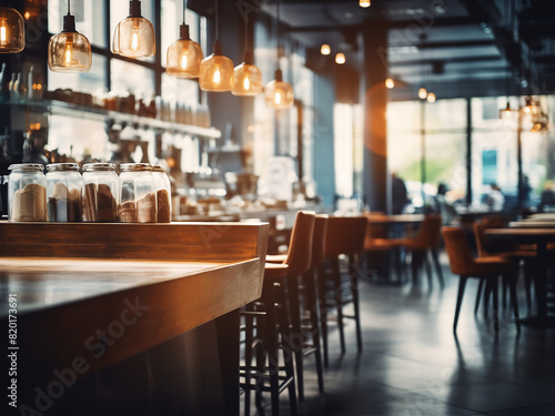 Soft focus enhances the caf  and restaurant interior for backgrounds