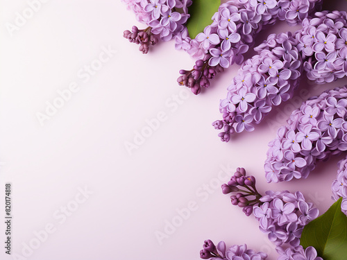 Lilac flowers arranged elegantly on pastel background