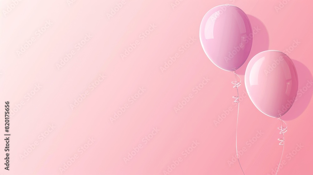 Two pink balloons on soft background - The image features two delicate pink balloons floating gently against a soft pink background Two pink balloons on soft background - The image features two delicate pink balloons floating gently against a soft pink background