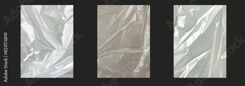 Plastic crumpled packaging pattern. Polyethylene packaging texture. Shrink plastic sleeve, album mockup illustration