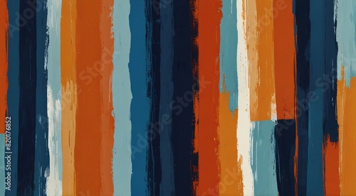 Abstract brush stroke pattern with vertical stripes, hand painted oil texture in navy blue and burnt orange, artistic colorful background for wallpaper