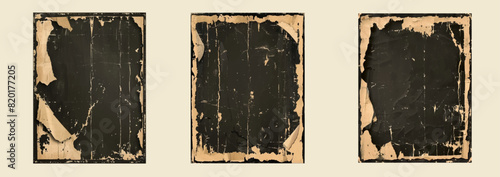 Realistic overlay of paper texture with uneven edges and scratches for the design. Dirt and dust photo texture graphic filter set. Vector illustration of rough, dirty, grainy design vintage effect.