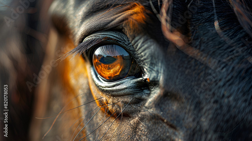 Close-up of stallion horse eyes  Eye of Arabian bay horse  Generative Ai 