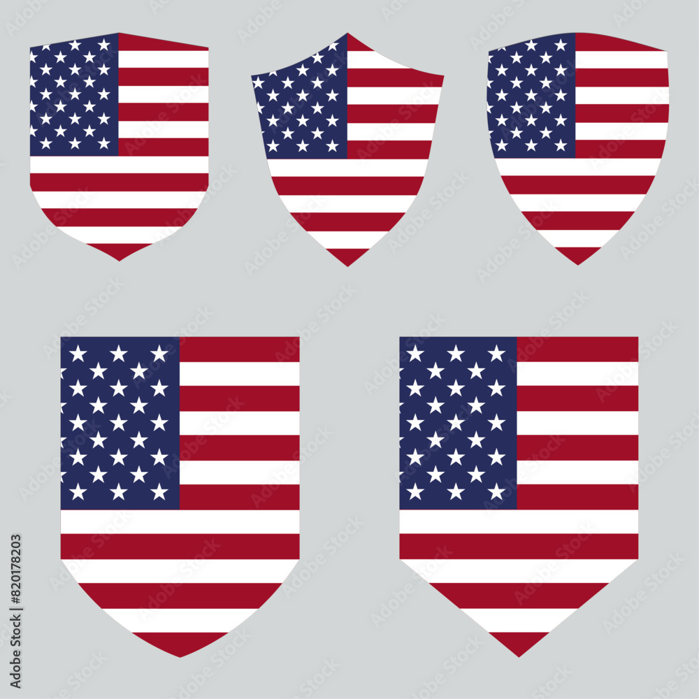 Fototapeta premium Set of United States Flag in Shield Shape Frame