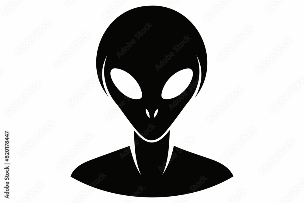 Black silhouette of alien head isolated on white background. Humanoid. Concept of extraterrestrial, sci-fi design, space being. Graphic art. Icon, print, pictogram, logo, design element Black silhouette of alien head isolated on white background. Humanoid. Concept of extraterrestrial, sci-fi design, space being. Graphic art. Icon, print, pictogram, logo, design element