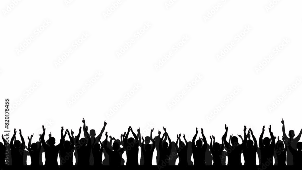 Silhouette video of a crowd of people at a club concert or sporting event, isolated on an Alpha matte background.
