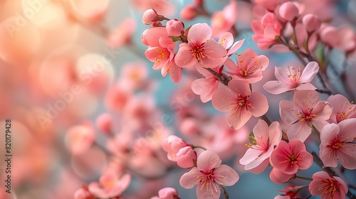 closeup pink flower blurry background almond blossom good news sunday branches