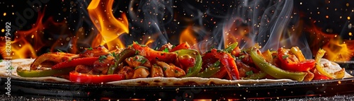 Fajitas, sizzling chicken and peppers, festive TexMex restaurant