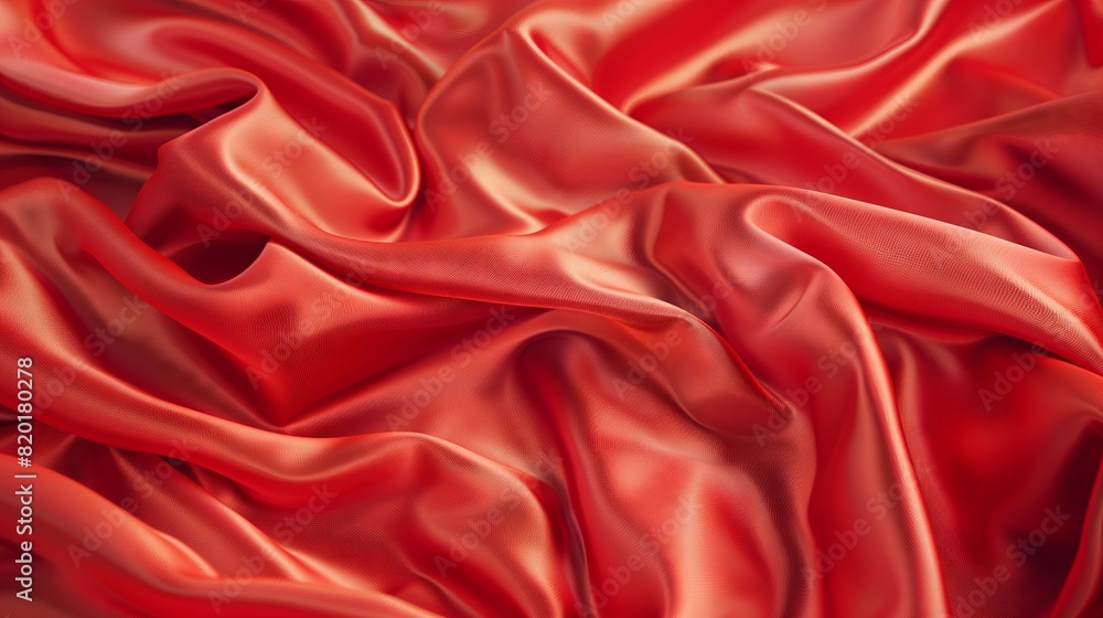 Fototapeta premium Red cloth with soft waves of silk. A versatile background for various design projects, featuring a curvy and elegant pattern