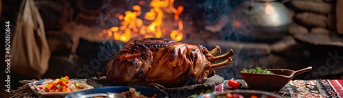 Guinea pig, roasted whole, traditional Andean dish, served in a Peruvian mountain village photo