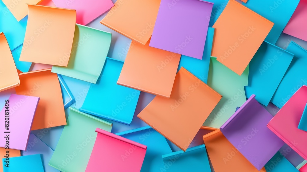 Assorted colorful sticky notes on blue - Colorful sticky notes scattered over a vivid blue background creating a pattern of hues and shades