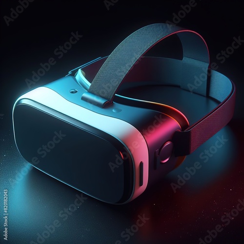 3D of VR headset with goggles and controllers on black background photo