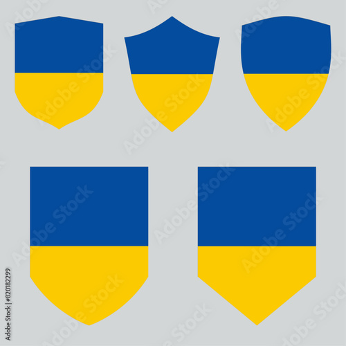 Set of Ukraine Flag in Shield Shape Frame