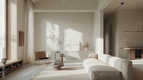 Scandi Minimalism  Clean lines  light tones  sleek furniture for a serene  stylish living room.