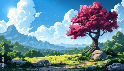 tree field rocks flowers legend setting young collective civilization everyone blossom old banner cherry trees