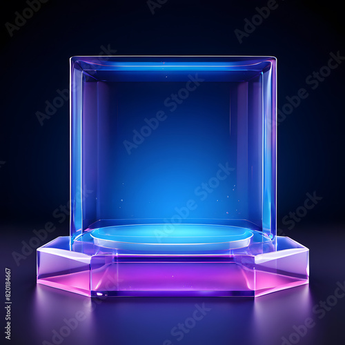 Glass trophy on dark background, 3d rendering. Computer digital drawing.